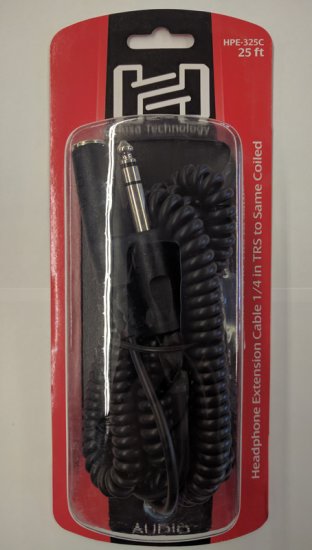 25Ft Coiled Headphone Extension Cable 1/4in TRS to 1/4in TRS