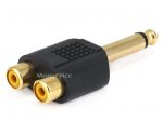 2RCA Jacks to (6.3mm) 1/4" Mono Plug Adapter (Gold) Molded