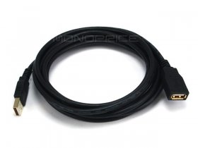 10Ft Black USB 2.0 A Male to A Female Ext. 28/24AWG Cable (Gold)