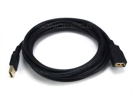 10Ft Black USB 2.0 A Male to A Female Ext. 28/24AWG Cable (Gold)