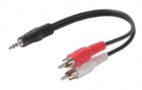 6" (3.5mm) 1/8" Stereo Plug to 2RCA Plugs Cable (Red+White)