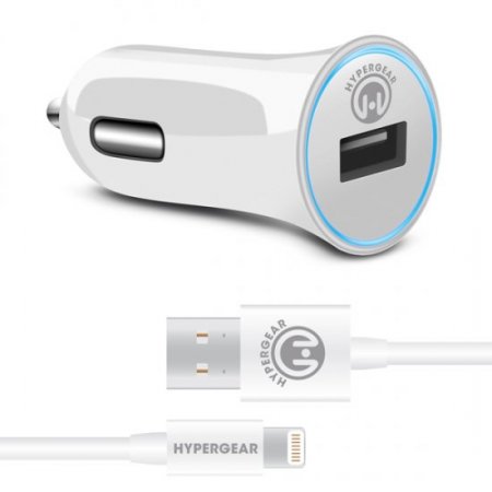 HyperGear 2.4A Rapid Car Charger w/4ft MFi Lightning Cable White