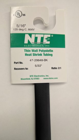 5/16" Black 48" Thin Wall 2:1 Polyolefin Heat Shrink Tubing