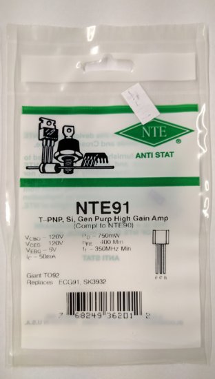 NTE91 T-PNP, Si, Gen Purp High Gain Amp (Compl to NTE90)