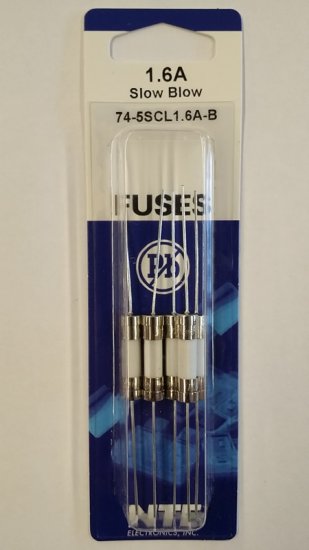 1.6 Amp (S505-V) Axial Ceramic Fuse 5Pk Slow Blow 5x20mm