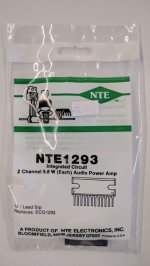 NTE1293 IC, Dual, Audio Power Amp, 5.8W/Ch, 12-Lead SIP