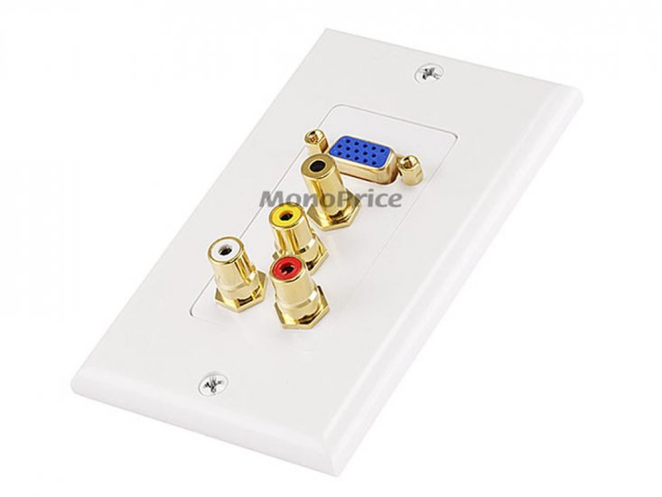 VGA, (3.5mm)1/8\"Stereo, R+W RCA Decora Wall Plate (Gold Plated)