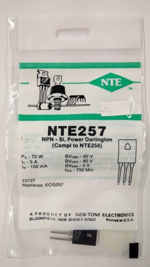 NTE257 T-NPN, Si, Power Darlington (Compl to NTE258)