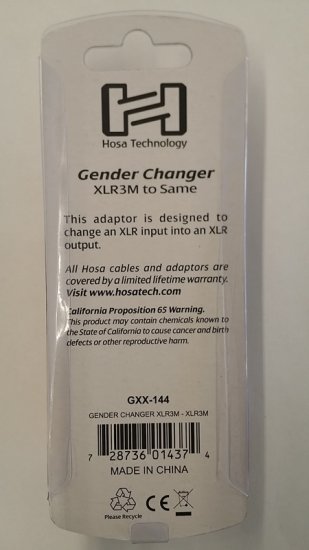 Gender Changer XLR3M to Same