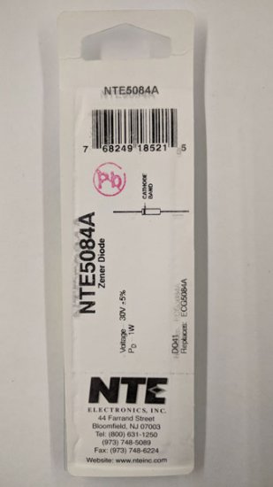 NTE5084A Zener Diode 30.0V 1W, DO-41/DO-15 (2Pk)