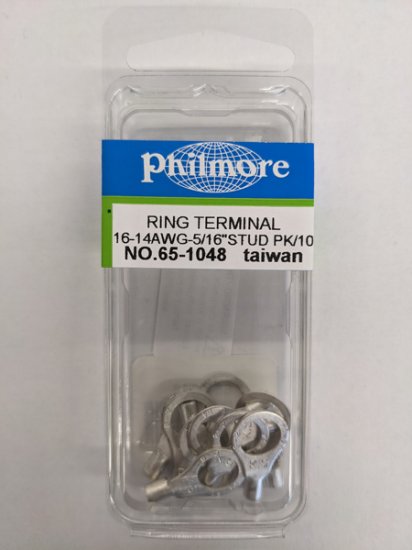 Ring Terminal Non-Insulated 16-14Awg 5/16" Stud (10Pk)