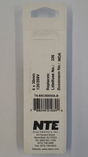 0.6 Amp (600mA) MDA Ceramic Fuse (5Pk) Slow Blow 6x30mm