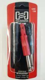 6" Stereo Breakout Cable 1/4in TRSF to Dual 1/4in TS