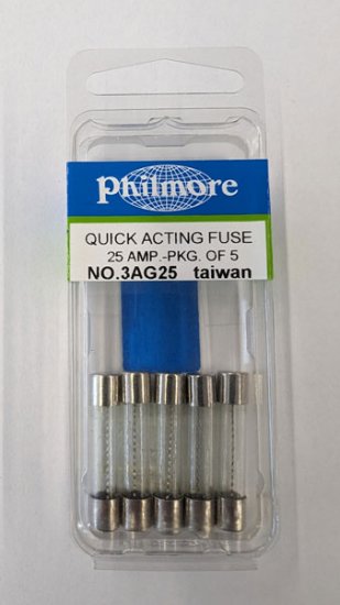 25 Amp 3AG Glass Fuse (5Pk) Fast Acting 1/4"x1-1/4"