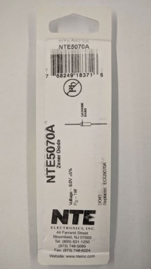 NTE5070A Zener Diode 6.0V 1W, DO-41/DO-15 (2Pk)