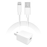 USB Wall Charger 5V 1A with 3Ft USB-A to Lightning Cable - White