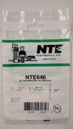 NTE646 Schottky Barrier Si Rect LowVolt HiFreq 100V 3A DO-201AD