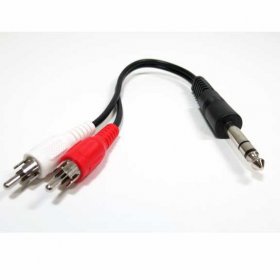 6" (6.3mm) 1/4" Stereo Plug to 2RCA L+R Jacks Y Cord