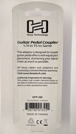 Guitar Pedal Coupler, 1/4 in TS to Same