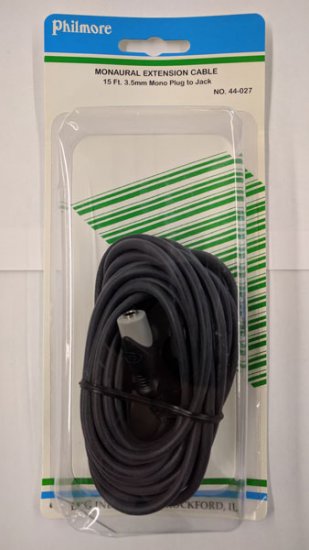 15Ft (3.5mm) 1/8" Mono M/F Extension Cable