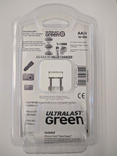 Ultralast Overnight Charger w/AA 4-Pack 1.2V Rechargeable NI-MH