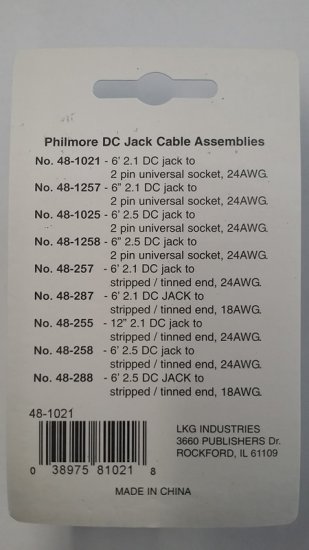 Size M 5.5/2.1mm Coaxial DC Power Jack to 2-Pin Adaptaplug Jack