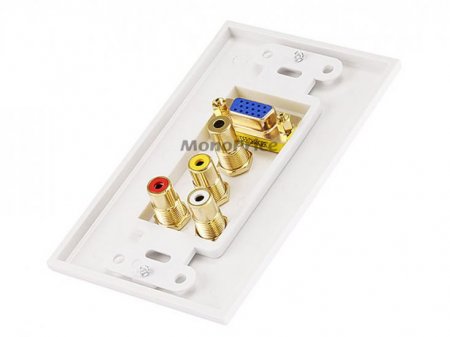 VGA, (3.5mm)1/8"Stereo, R+W RCA Decora Wall Plate (Gold Plated)