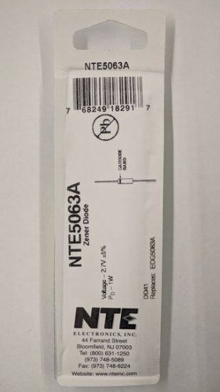 NTE5063A Zener Diode 2.7V 1W, DO-41/DO-15
