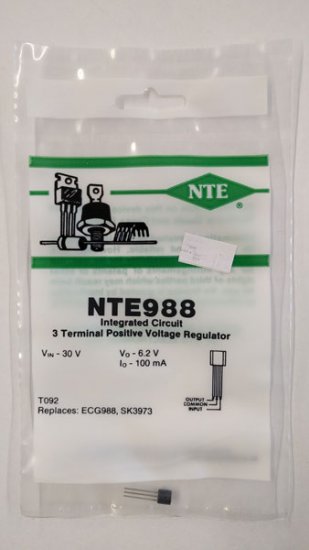 NTE988 IC, Positive 3 Terminal Voltage Regulator 6.2V 100mA TO92