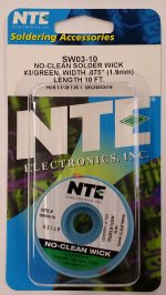 Solder Wick No-Clean #3 Green Anti-Stat Bobbin .075" (1.9mm)10Ft