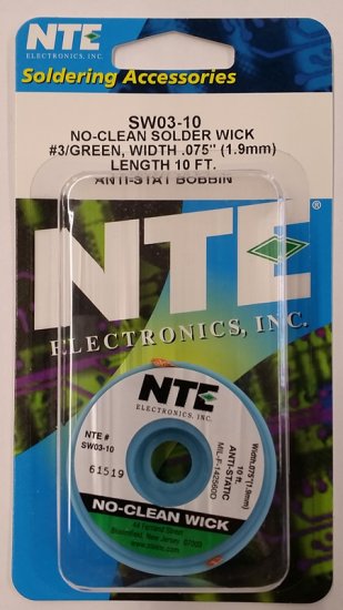 Solder Wick No-Clean #3 Green Anti-Stat Bobbin .075" (1.9mm)10Ft