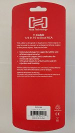 6.6Ft (2m) Y Cable, 1/4in TS Male to Dual RCA Male