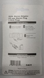 12Ft (3.5mm) 1/8" Stereo Male To (2) RCA Male