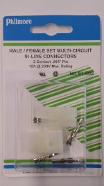 2 Pin Male/Female Pair 0.093" Pins 12A Mated Housings (Molex)