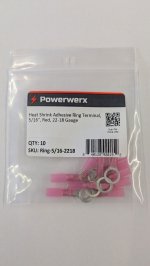 Heat Shrink Adhesive Ring Terminal, 5/16", Red, 22-18 Awg 10Pk