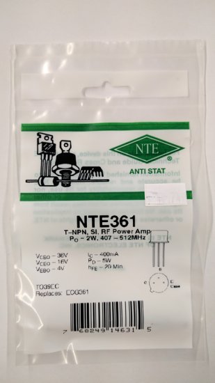 NTE361 T-NPN, Si, RF Power Output (PO 2W 407-512MHZ)