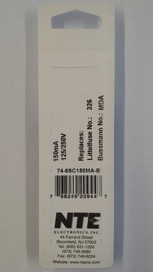 0.15 Amp (150mA) MDA Ceramic Fuse (5Pk) Slow Blow 6x30mm NTE