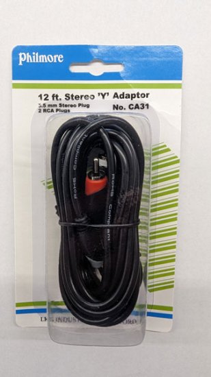 12Ft (3.5mm) 1/8" Stereo Male To (2) RCA Male
