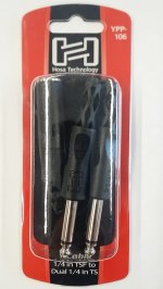 6" Y Cable 1/4in TSF to Dual 1/4in TS