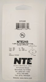 NTE245 T-NPN, Si, Darlington Power Amp (Compl to NTE246)