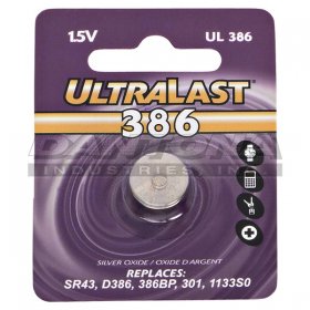 386 UltraLast 1.55V 105mAh Silver Oxide Button Cell Battery
