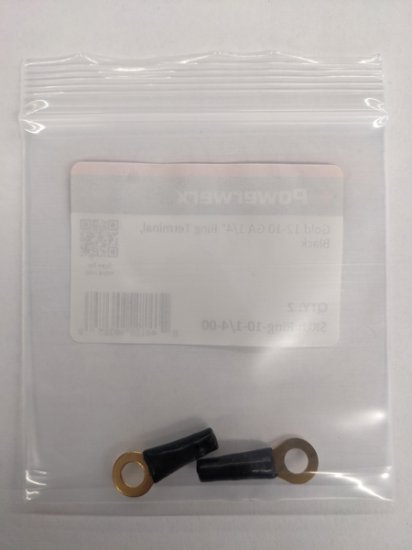 Gold 12-10 GA 1/4" Ring Terminal, Black 2Pk