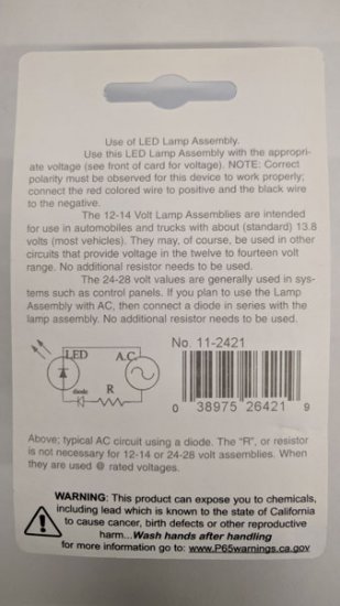 Red 12-14V AC/DC Snap In 5mm LED 20ma 6" Leads