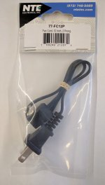 Fan Cord 45°, 12" Long, 2 Prong AC Plug