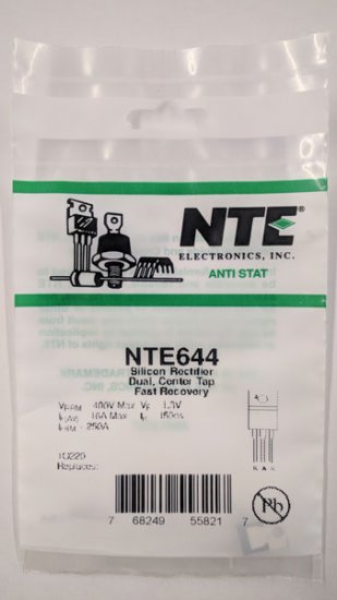 NTE644 Silicon Rectifier, Dual, Common Anode, 400V 16A, TO220