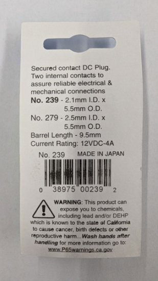 DC Power Plug "M" 5.5/2.1mm w/Strain Relief Secured Contacts
