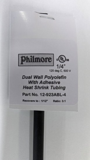 1/4" Black 48" Dual Wall 3:1 Polyolefin Heat Shrink w/Adhesive