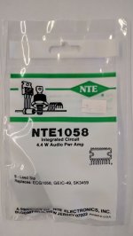 NTE1058 IC, Audio Power Amplifier, 4.4W, 9-Lead SIP