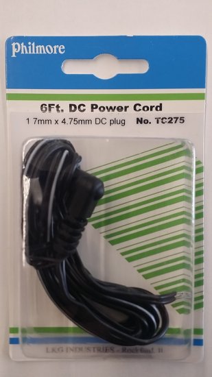 Size C 4.75/1.7mm 90° Coaxial DC Power Plug 6Ft Lead 24Awg
