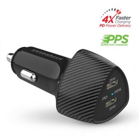 25W USB-C & 20W USB-C Car Charger with PD/PPS - Black
